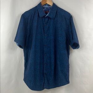 Robert Graham Blue Paisley‎ Button Down Shirt with Flip Cuff Luxury Size XL